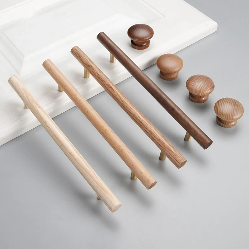 Natural Walnut + Brass Furniture Handle Kitchen Door Handles
