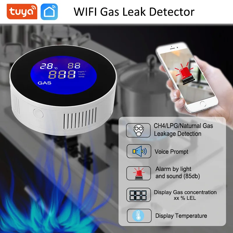 

TUYA Graffiti intelligent gas alarm wifi gas natural gas liquefied gas leak detector APP tuya hub smartlife wifi