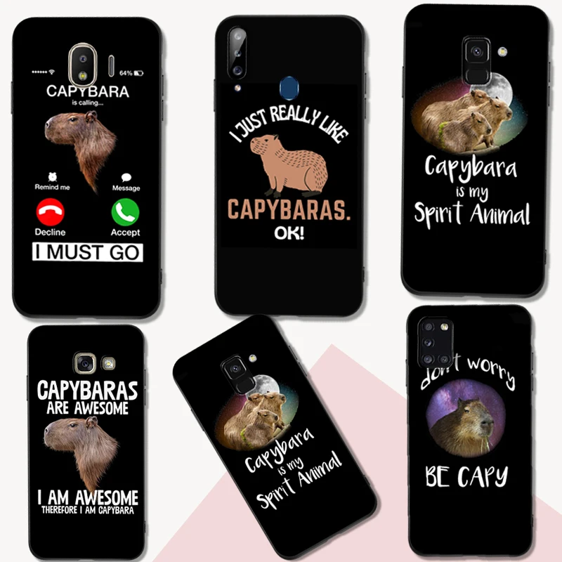 Custodia In Tpu Nero Per Samsung Galaxy S6 S7 S8 S9 Plus Cover Posteriore Capybara Roditore Animale