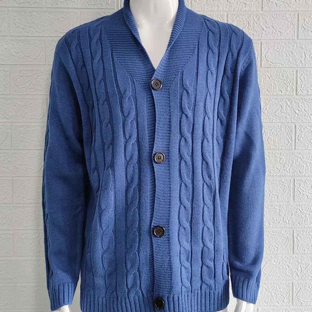 

Slim Fit Sweater Stylish Men's Knitted Cardigan Lapel Single-breasted Sweater Coat with Twisted Texture Slim Fit Cold Resistant