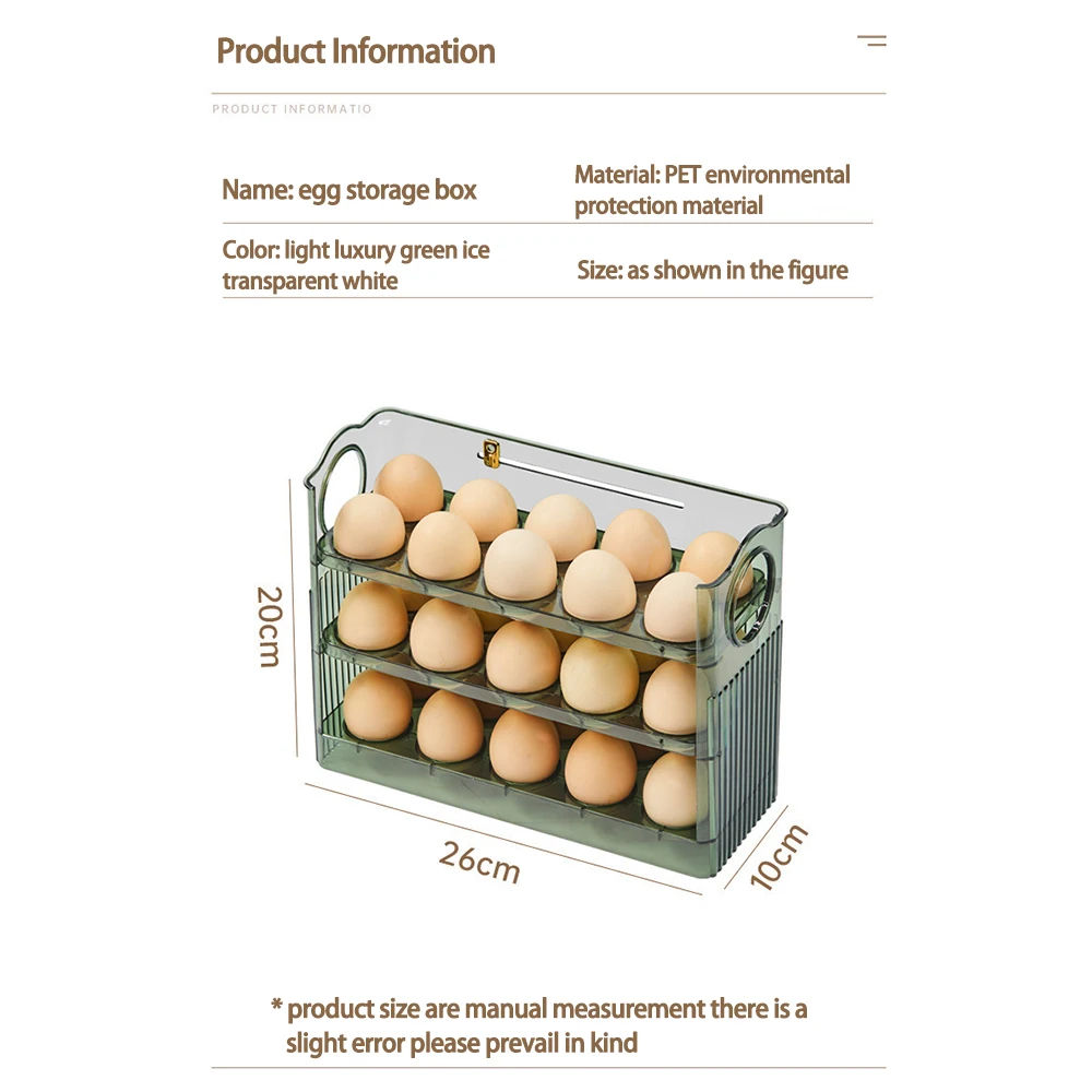Large Capacity Egg Storage Box - Portable Multi-Layer Egg Organizer with Auto OpeningClosing