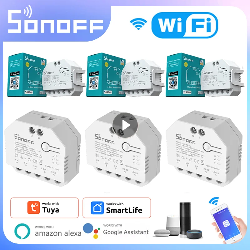 Sonoff Dual R3 Lite Mini Wifi Smart Switch Smart Home 2 Gang Dual Relay Module Tramite Ewelink Alexa Google Home Accessori