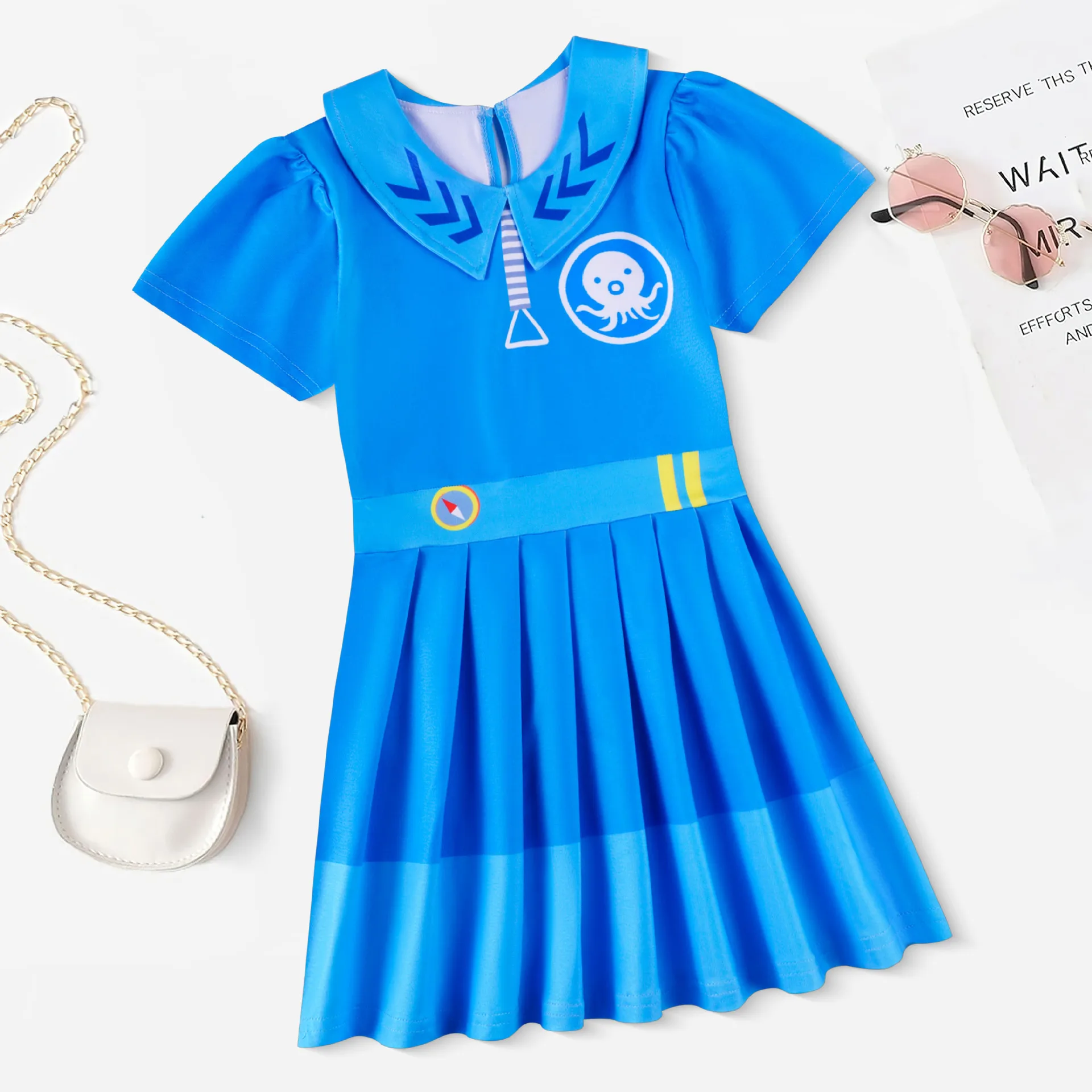 Summer Kids Clothes Baby Girls The Octonauts Dress Short Sleeve Octopus Print Ice Silk Princess Vestidos Children Cute Outfits kids girls dress