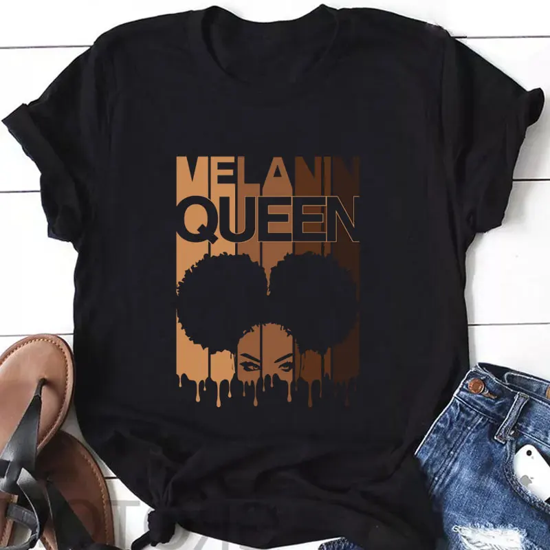 

Wholesale Women's Graphic Tshirts 100% Cotton Melanin Queen Printing Custom Logo Printed T Shirt