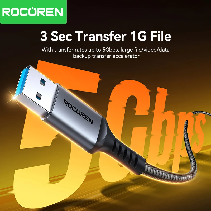 Rocoren USB 연장 케이블 USB 3.0 5Gbps 고속 전송 케이블 연장 코드 남성-여성 데이터 전송 리드 노트북 TV PS5