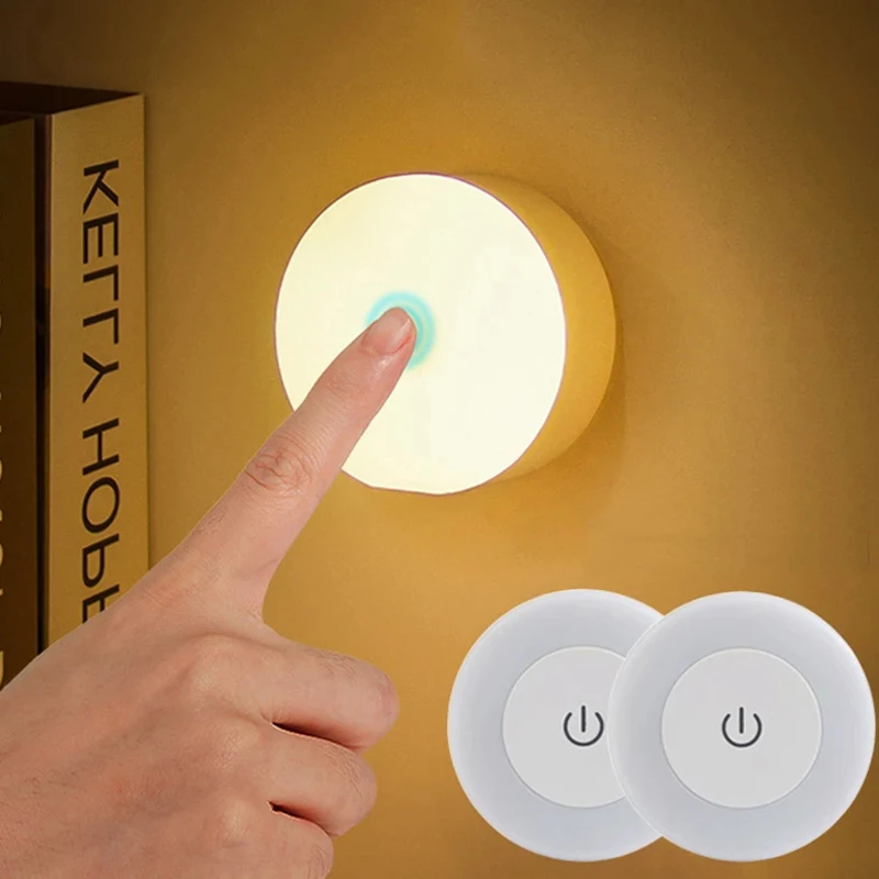

Touch Sensor Night Lights Self-adhesive Wall Lights Battery Powered LED Night Lights Portable Round Dimming Lamp Room Decoration