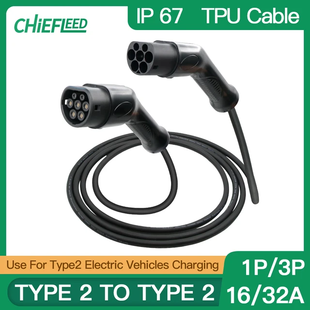 Câble de recharge T2-T2 3P 16A pour véhicule électrique, longueur