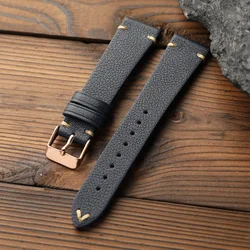 Handmade Retro Sheepskin Leather Watch Strap, Soft Genuine Leather - 18mm (D Rose gold buckle)