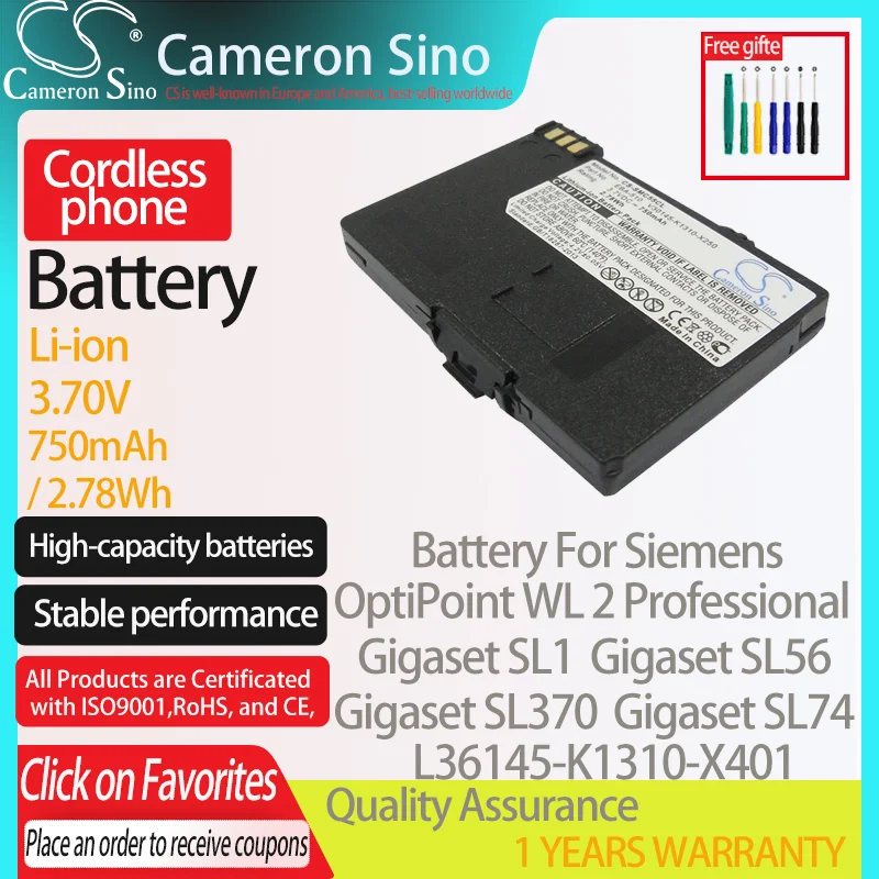 Batteria Cameronsino Per Siemens Optipoint Wl 2 Gigaset Professionale Sl1 Adatto Per Batteria Telefono Cordless Siemens L36145-K1310-X401