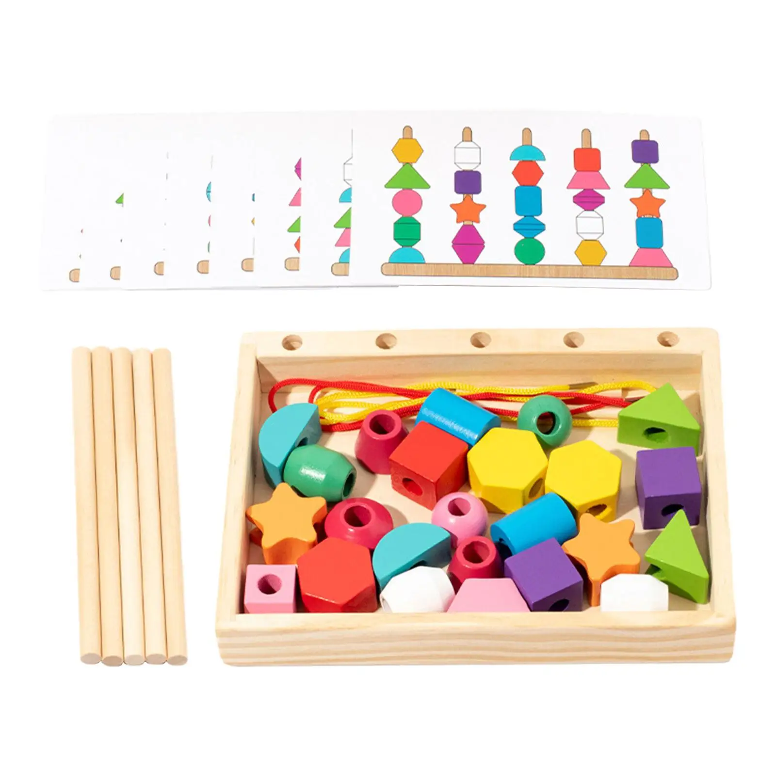 

Wooden Bead Sequencing Toy Set Montessori Threading Toys Lacing Beads for Kids 2 3 4 5 Year Old Preschool Holiday Gifts Children