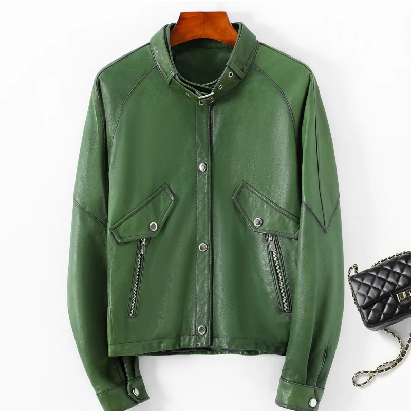 Genuine Sheepskin Leather Jackets Women Windproof Motorcycle Leather Coat Biker Jackets Single-Breasted 2022 New Fashion GR3786