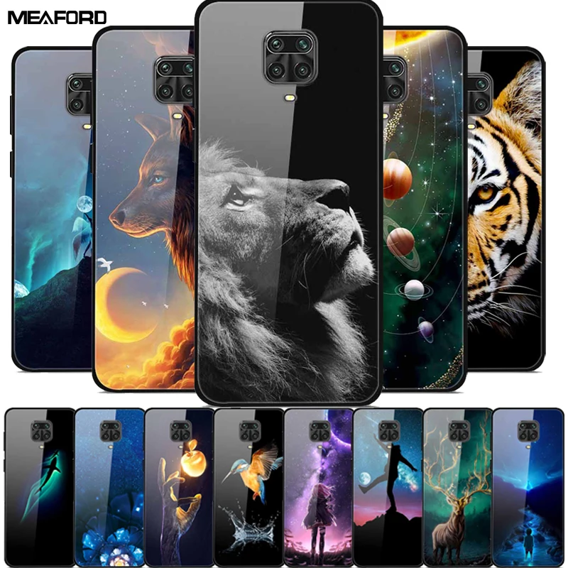 Per Redmi Note 9 Pro Case 9 S Cover Rigida In Vetro Temperato Per Xiaomi Redmi Note 9 S Custodia Protettiva Leone Fundas Redmi Note 9 S