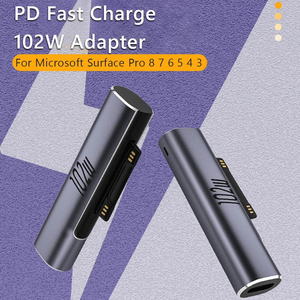65W/102W PD Fast Charging USB C Power Supply For Microsoft Surface Pro X 8 7 6 5 4 3 Go Book Converter Charger For Microsoft