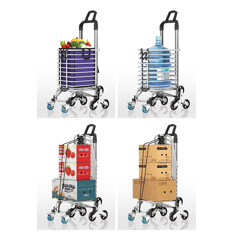 Aluminium Alloy 3-Wheeled Supermarket Shopping Cart With Removable Canvas Bag Heavy Duty Folding Shopping Cart