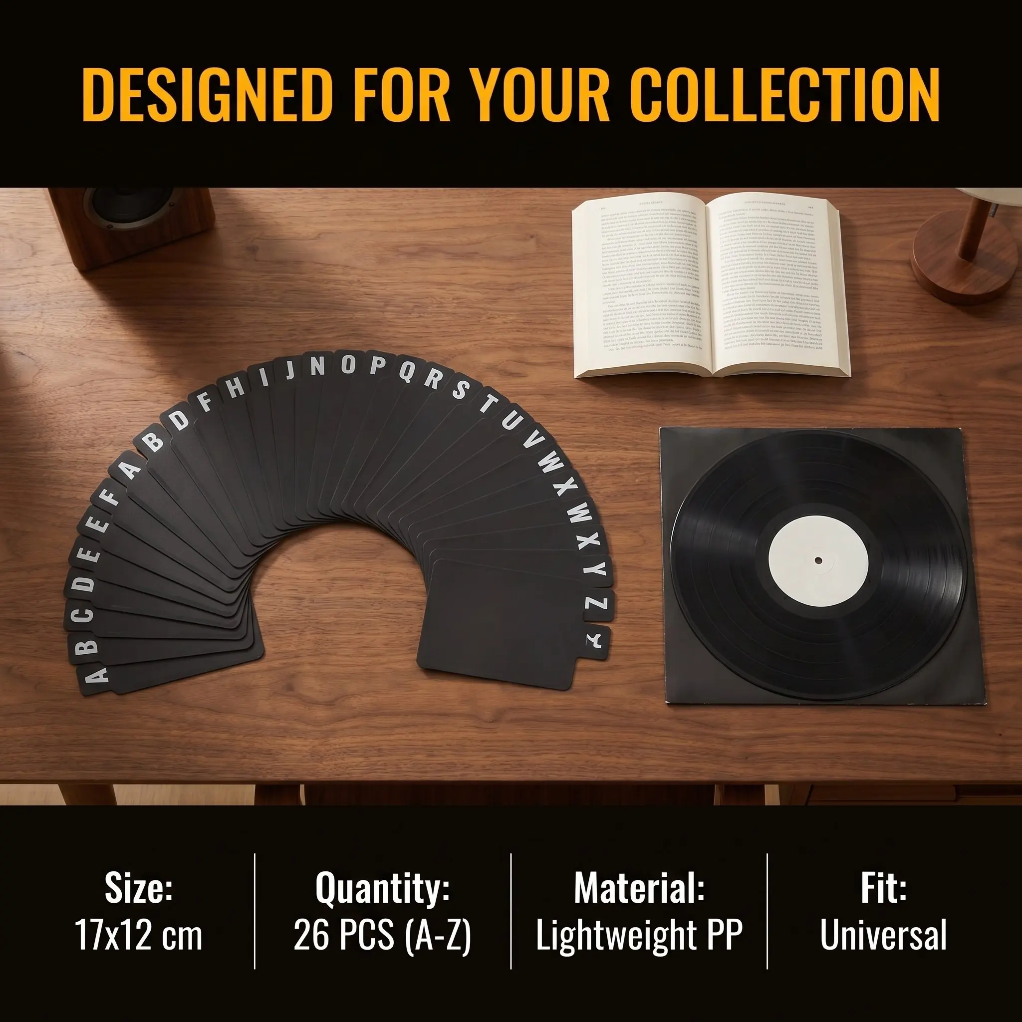 26Pcs 알파벳 분배기 검정색 플라스틱 인덱스 카드 분리기 비닐 레코드 Cd Dvd 미디어 스토리지 선반 정리함 도서관