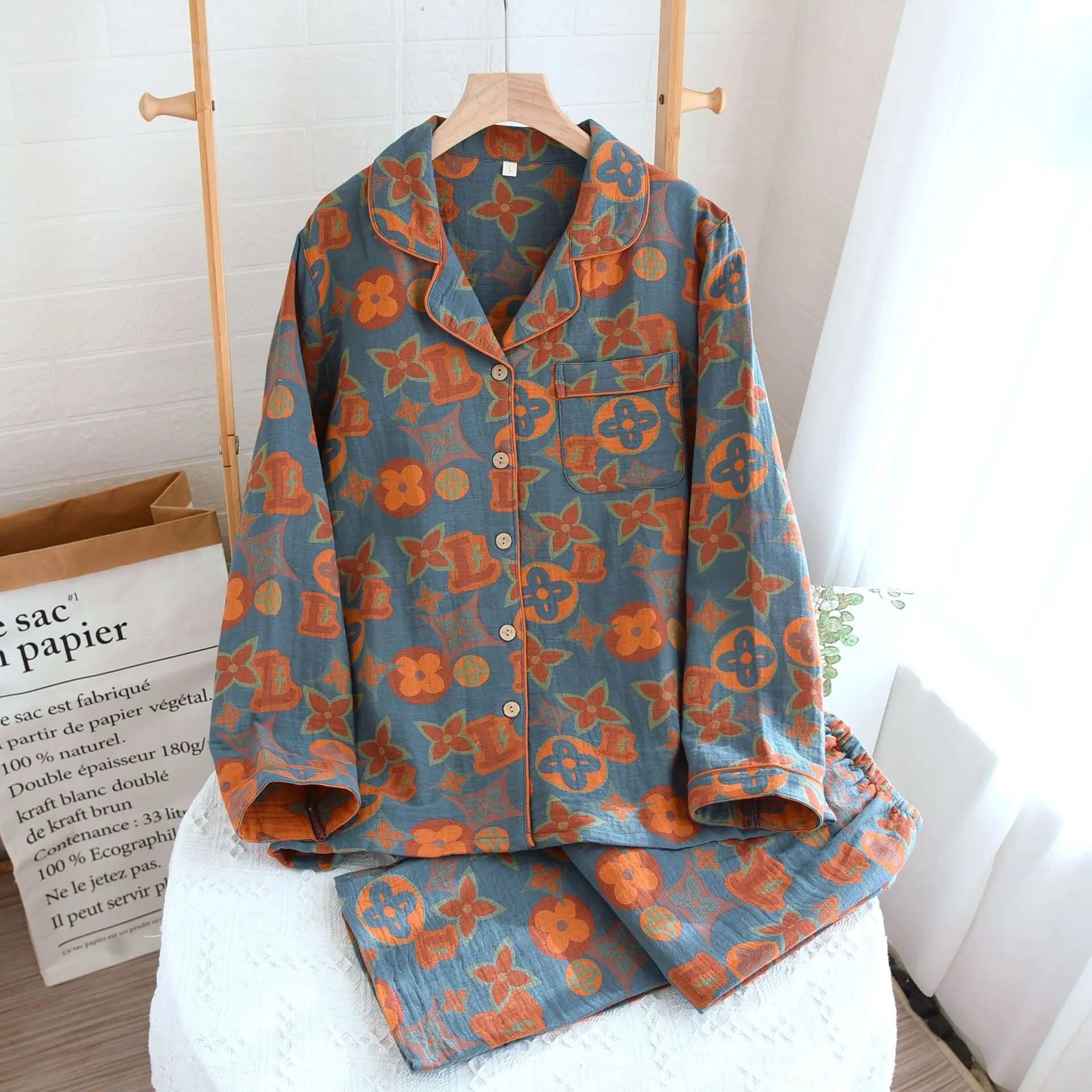 Cotton Women's Pajamas Sets For Woman Pyjama Two-Piece Set Trousers Sleepwear For Sleeping Autumn Floral Print Nightie