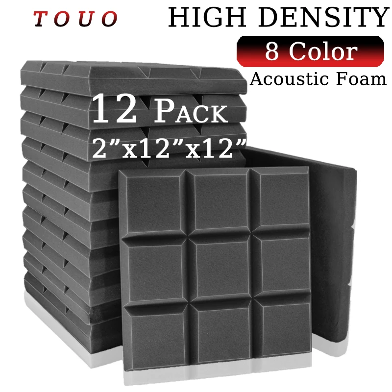 

TOUO 12 Pcs Acoustic Foam Panel Studio Soundproof Foam Acoustic Treatment High Density Sound Absorbing Material Home Decoration