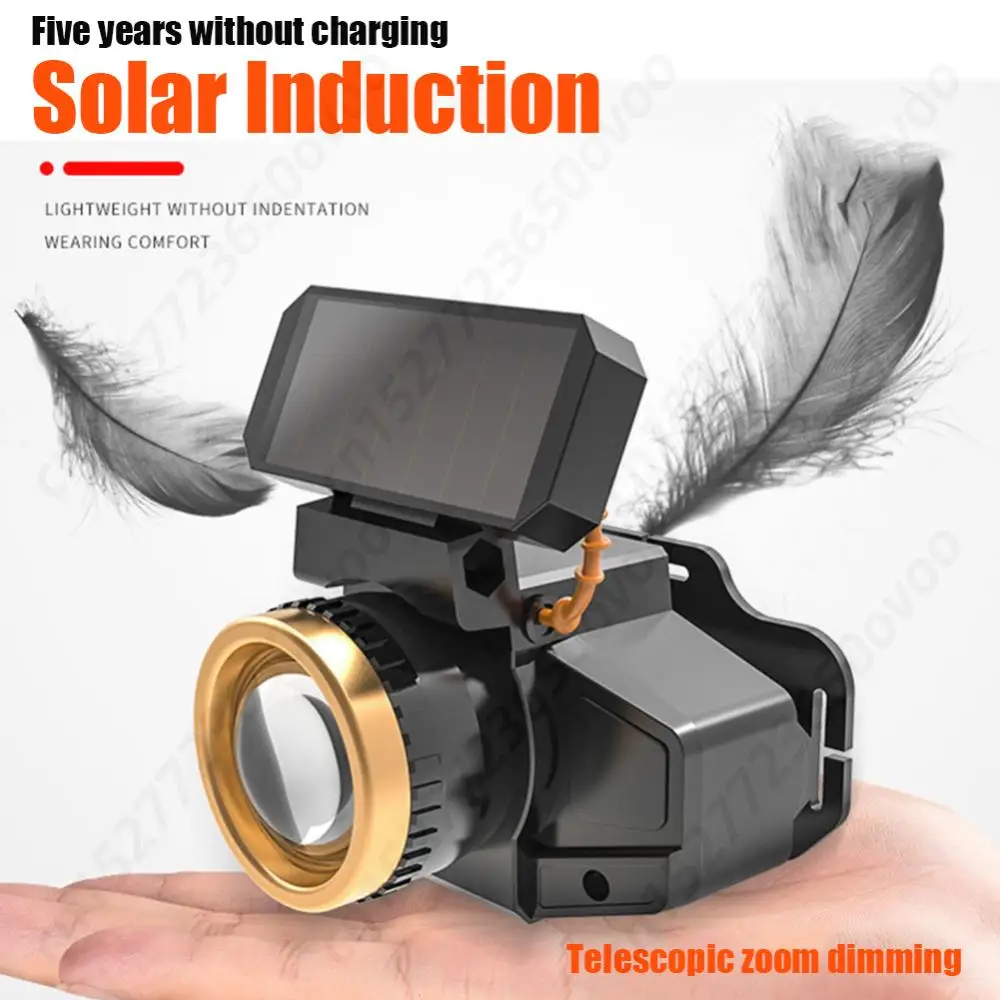 Head-Mounted Flashlight Torch Solar USB Rechargeable Head Light Waterproof for Fishing Running Camping Supplies