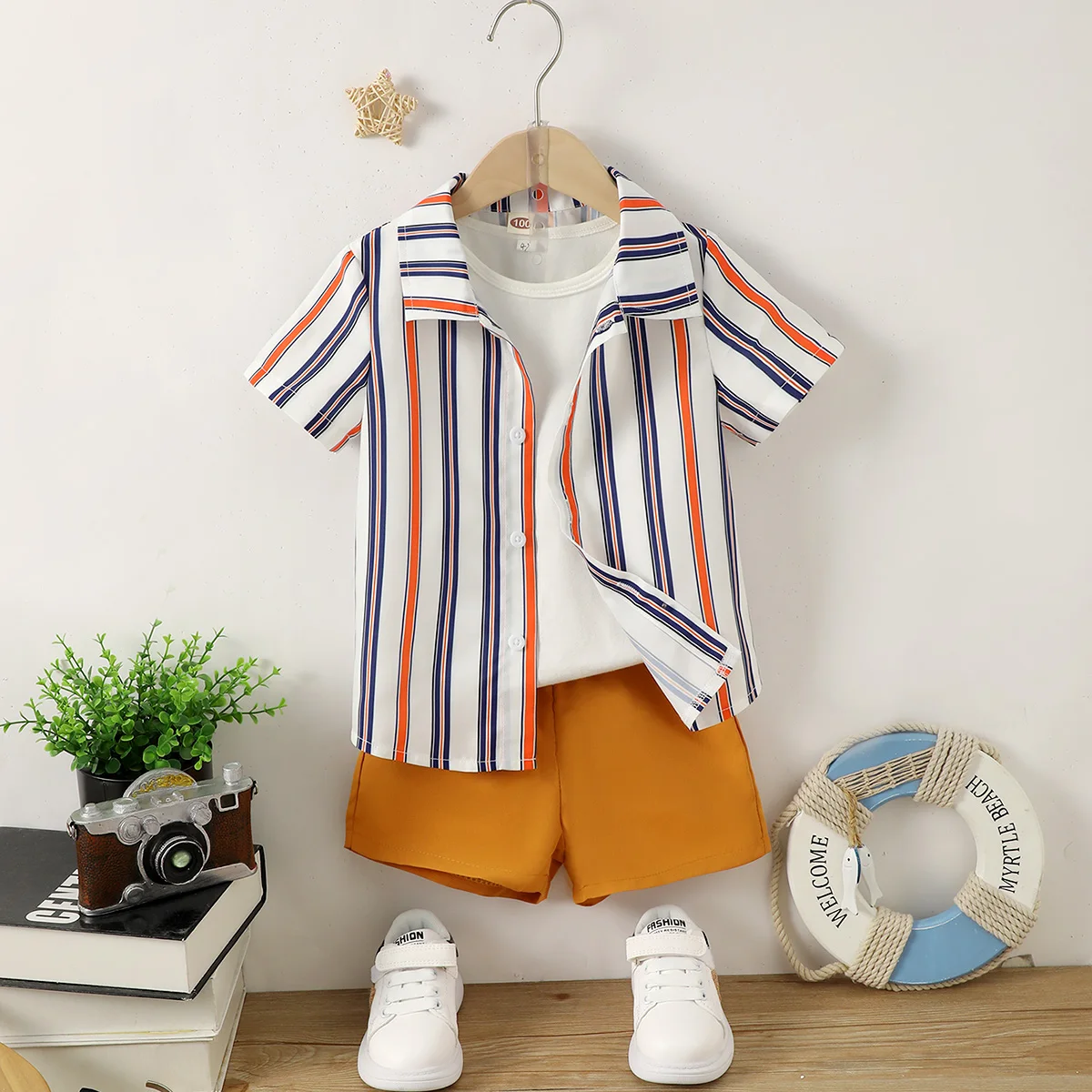 Baby Boy Colorful Striped Print Summer New 5-Point Casual Pants With Pockets