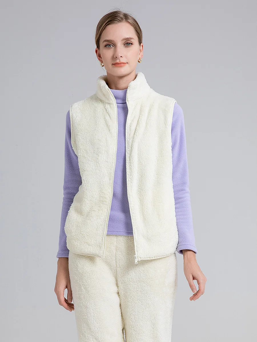 Women Winter Flower O Neck Fleece Vest main image 1