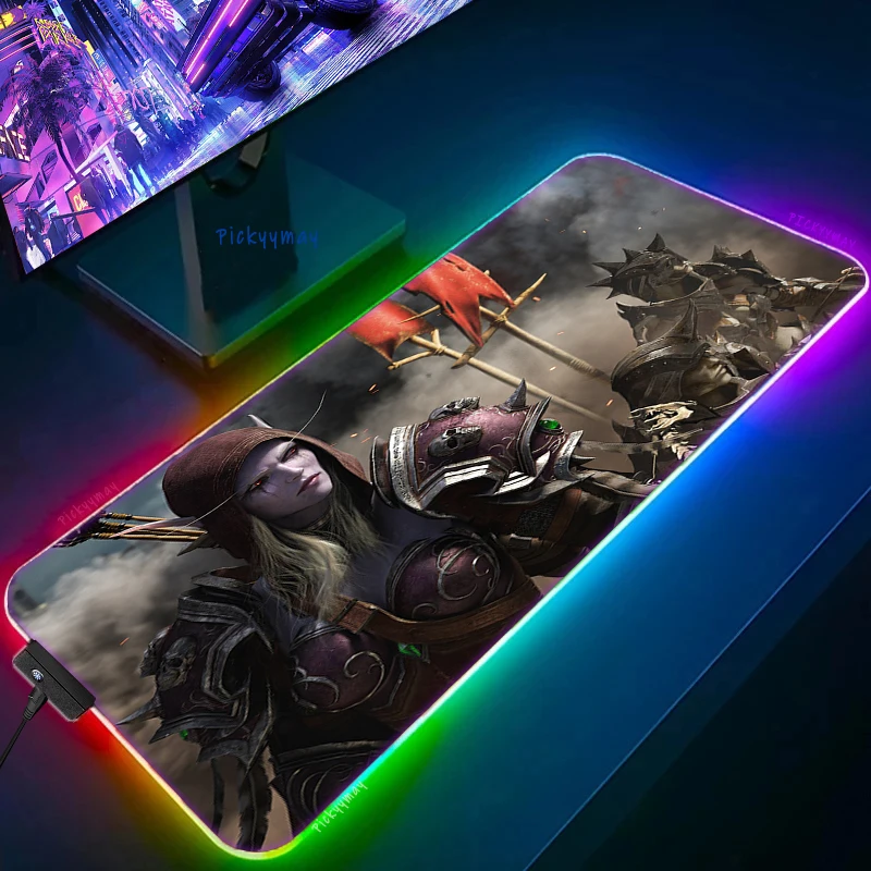 Mundo de Warcraft Led Backlight Gaming Mousepad Gamer Mousepads Rgb Mouse Almofada de Borracha Antiderrapante Deskmats Teclado Esteira de Mesa Wow - Imagem 5