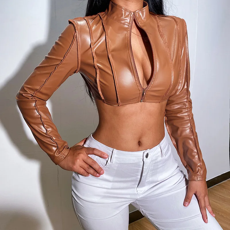 Pu Short Fashion and Elegant Temperament Jacket Women Autumn and Winter New Long-sleeved Ultra-short Zipper Leather Jacket high quality women jacket suit 2021 new autumn and winter fashion hit color long sleeved slim ladies blazer temperament