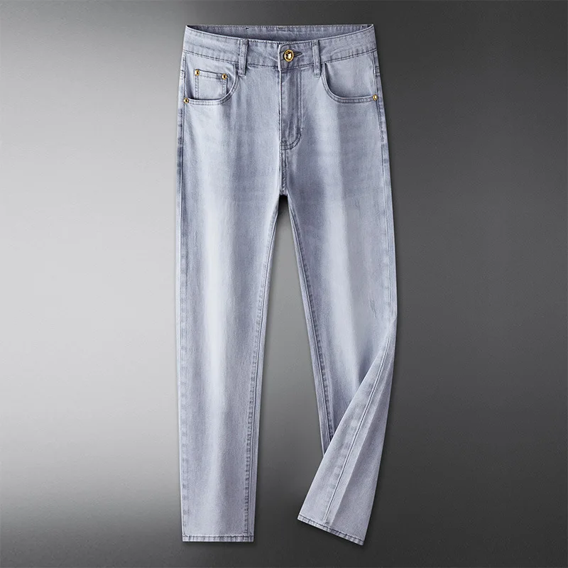 High-End Affordable Luxury Jeans Men's 2024 New Fashion Trendy Slim Straight Summer Thin Stretch Business Casual Pants