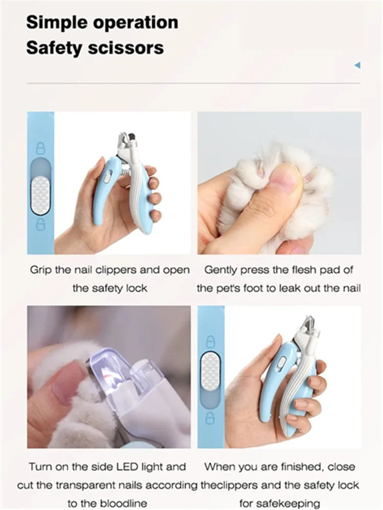 LED 혈액 라인이 있는 반려동물 손톱깎이, 개 고양이용 작은 동물 발 손톱깎이, 반려동물 용품, 투명 배플, 1PC