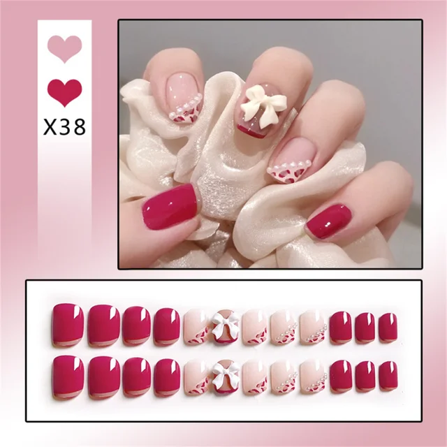 24Ps-Childlike-Fake-Nails-With-Glue-Cute-Kawaii-Personality-Stick-On-Nails-False-Girls-Short-Press jpg