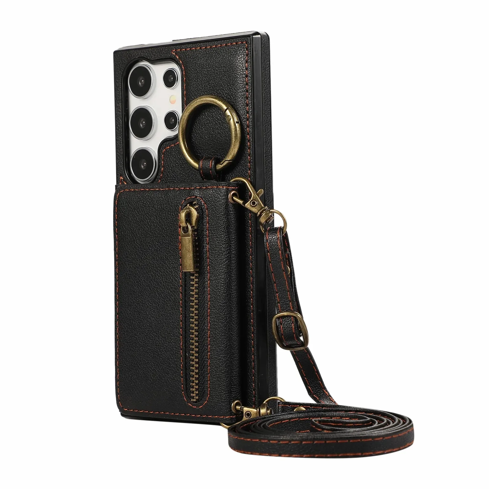 Stylish Leather Crossbody Wallet Case with Card Holder and Zipper Closure