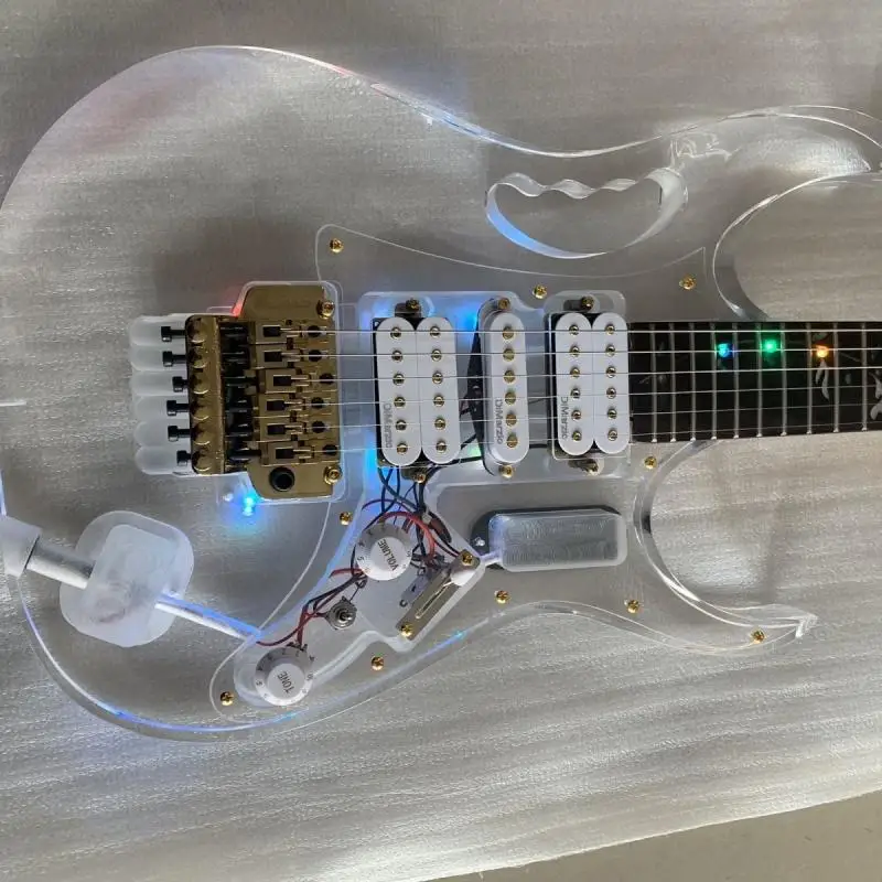 

Acrylic 7V Transparent Electric Guitar with Led Colorful Light Stage Performance Professional High Quality String Instrument