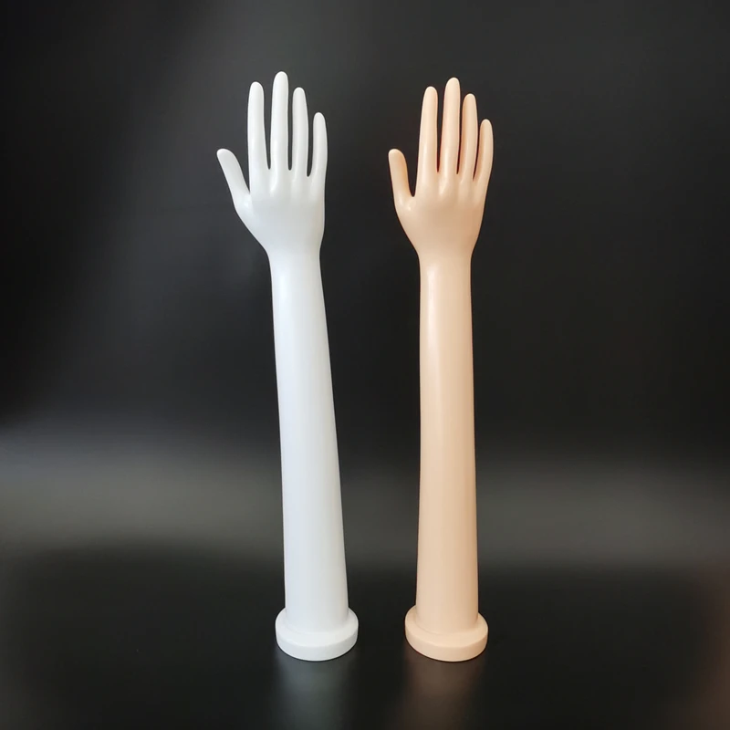 60cm 길이 여성용 오른손 모델 보철 손 긴팔 디스플레이 슬리브 아이스 슬리브 기침 방지 장갑 지지대 흰색 피부색