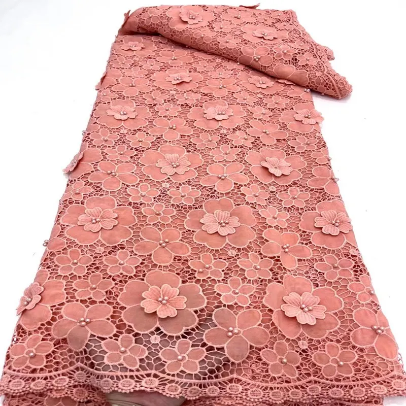 

2023 French Tulle Beaded Lace Fabric 3D Lace Neat Embroidery Mesh Fabric For Party TS2539