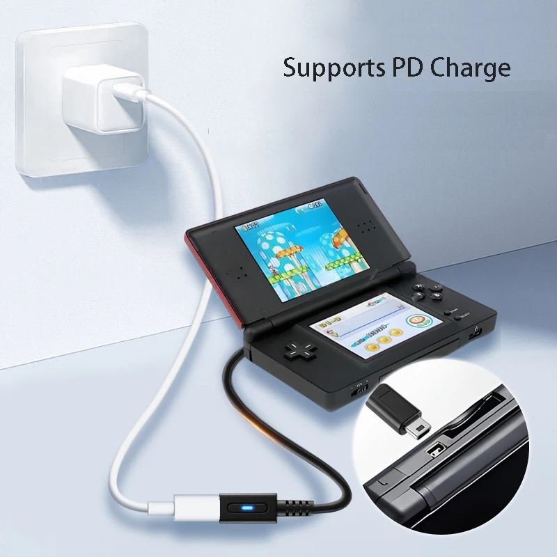 USB C 여성 플러그를 NDSL 플러그로 변환하는 케이블, 닌텐도 DS 라이트용 PD 충전 케이블, 지시등이 있는 전원 공급 코드