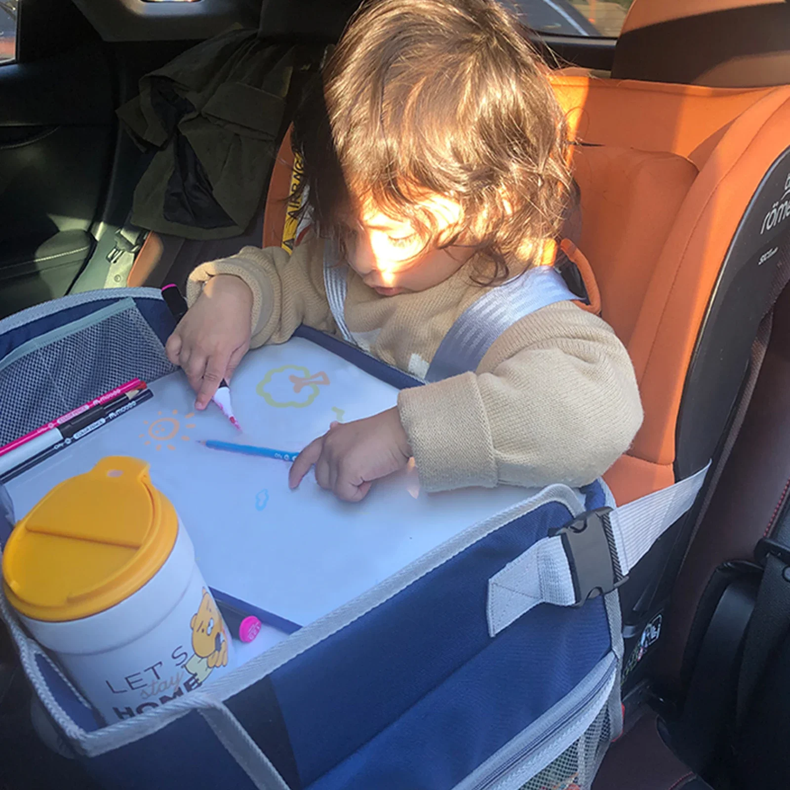 Portable travel car drawing board wipeable children's drawing board car whiteboard tray cart toy storage