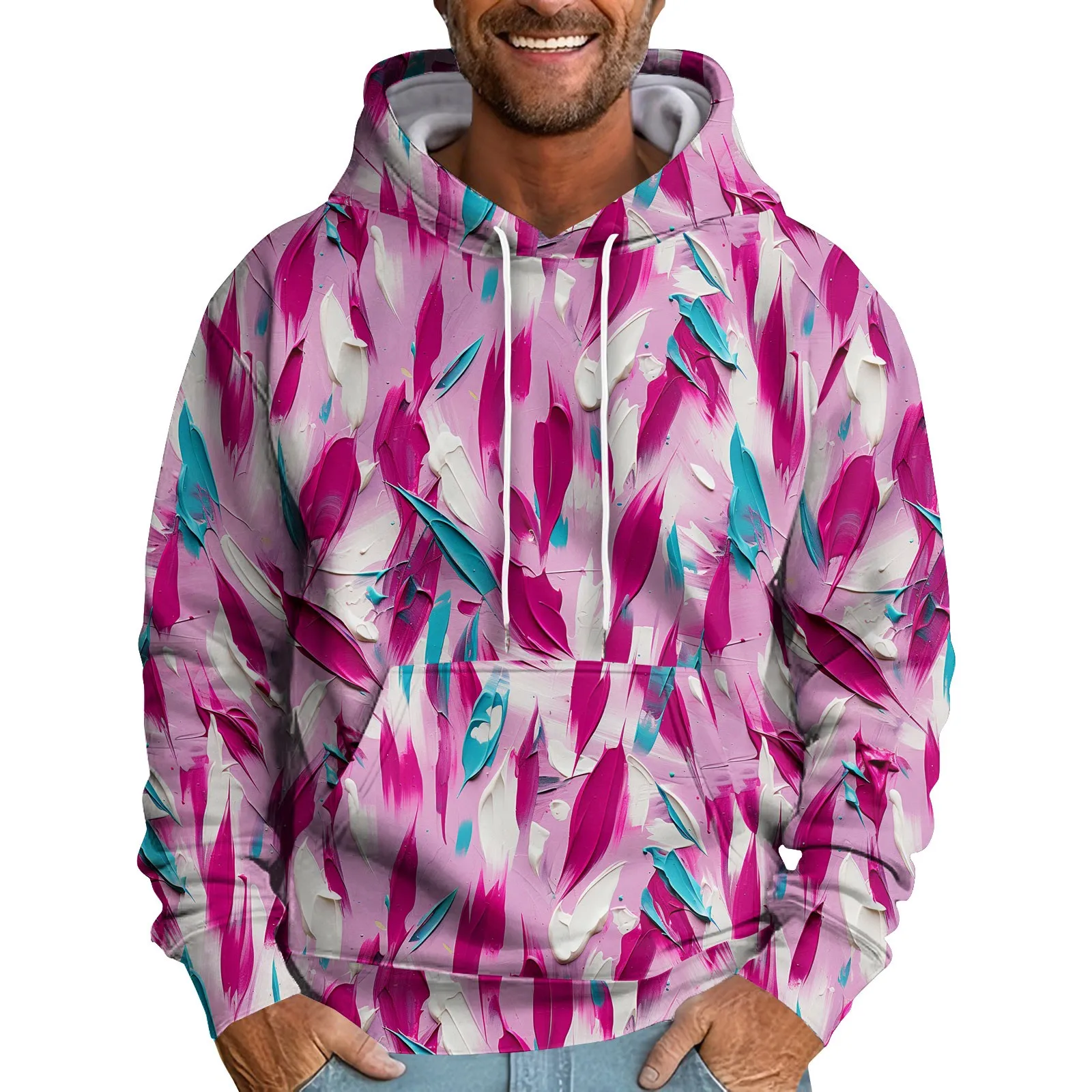 

Men'S New Pullover Hoodie Abstract Oil Print Daily Sports Streetwear Fall Winter Casual Loose Large Size Hoodies With Pocket