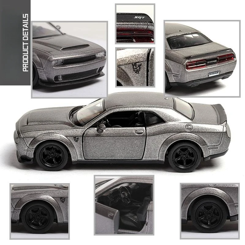 1/36 Dodge Challenger SRT Hellcat Toy Car RMZ CiTY Diecast Miniature Super Vehicle Model Pull Back Collection Gift For Boys Kid 5