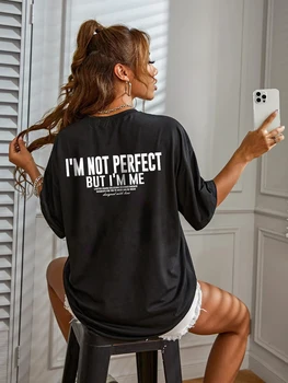 Letter Print T-shirt, Casual Short Sleeve Top For Spring & Summer, OverSize Women's Clothing 1