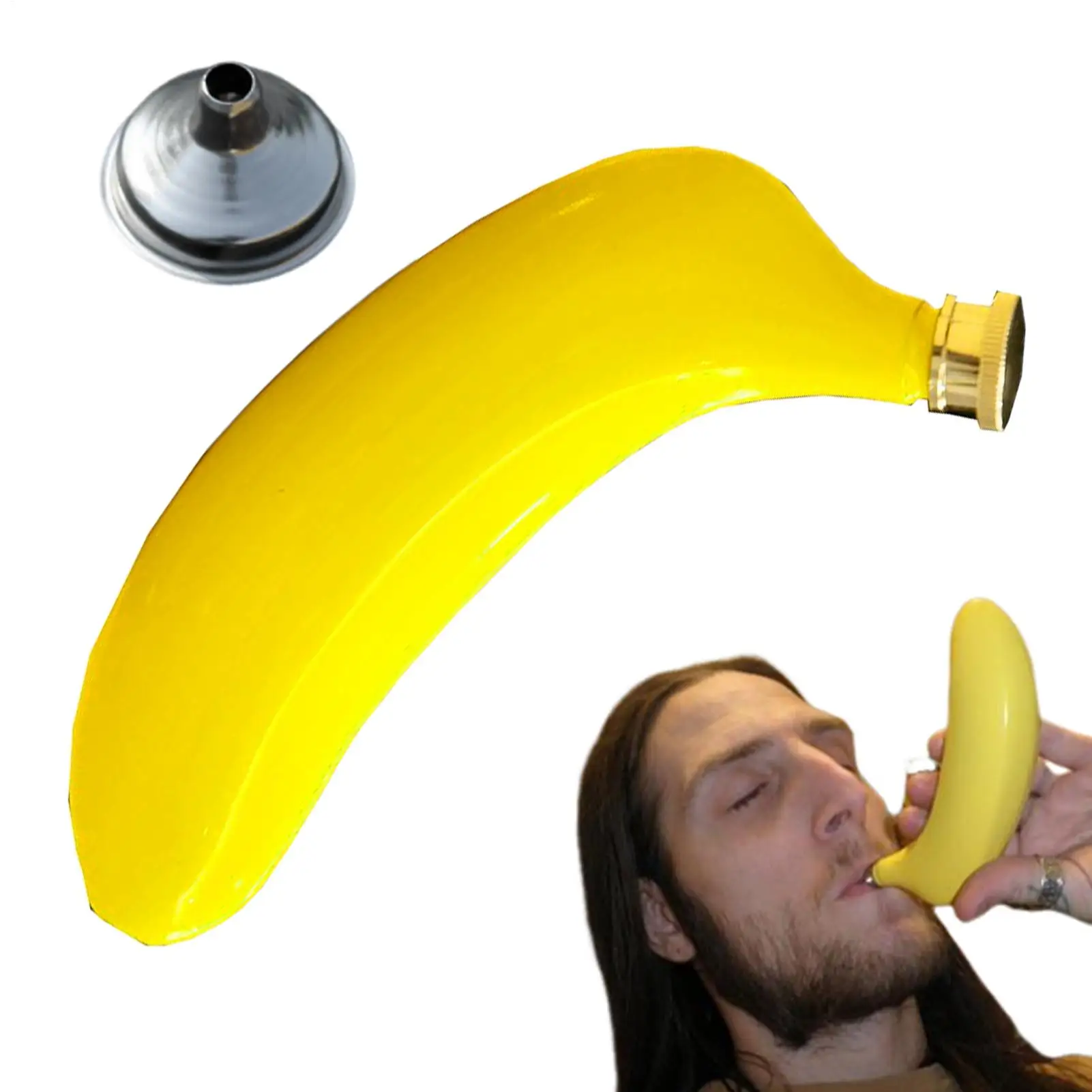 5온스 바나나 모양 힙 플라스크, 304 스테인리스 스틸 플라스크(깔때기 포함), 누수 방지 휴대용 음료 용기, 위스키/보드카용 힙 플라스크
