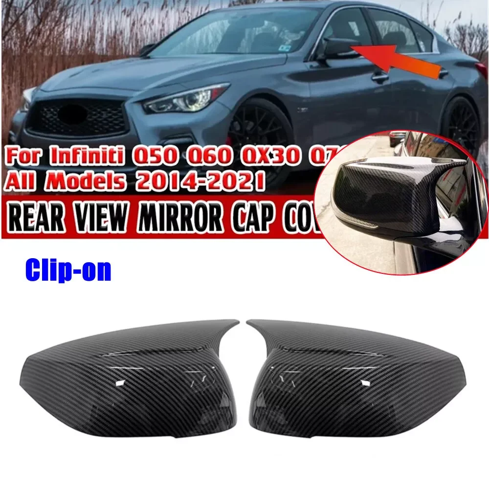 Tapas Para Espejos Retrovisores De Infiniti QX30, Q50, Q60, Q70 - Par De Cubiertas Negras, 2014-2021