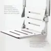 Silhouette Comfort Folding Wall Mount Shower Bench Seat with Arms White Seat with Silver Frame 16"D x 20.94"W x 12.75"H 5
