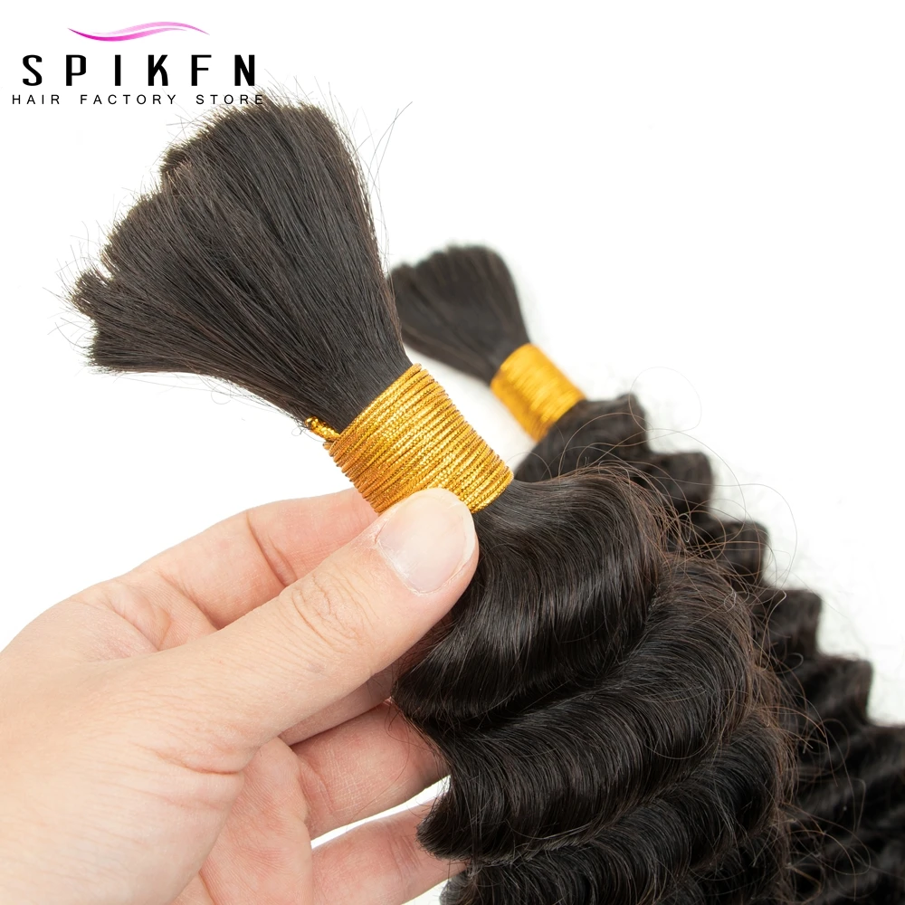 Bulk Human Hair No Weft For Braiding Deep Wave Hair Bundles 14"-24" Natural Black Virgin For Braids 50g/pack
