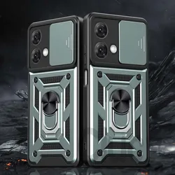 Shockproof Armor Protective Phone Case with Slide Camera Cover - Motorola Moto G85 (Dark green)