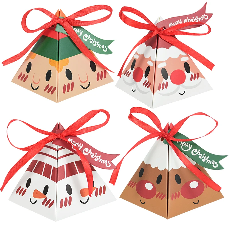 

10/20Pcs Lovely Santa Claus Triangle Pyramid Shape Chocolate Candy Box Gifts Box Merry Christmas Party Favor Packaging Supplies