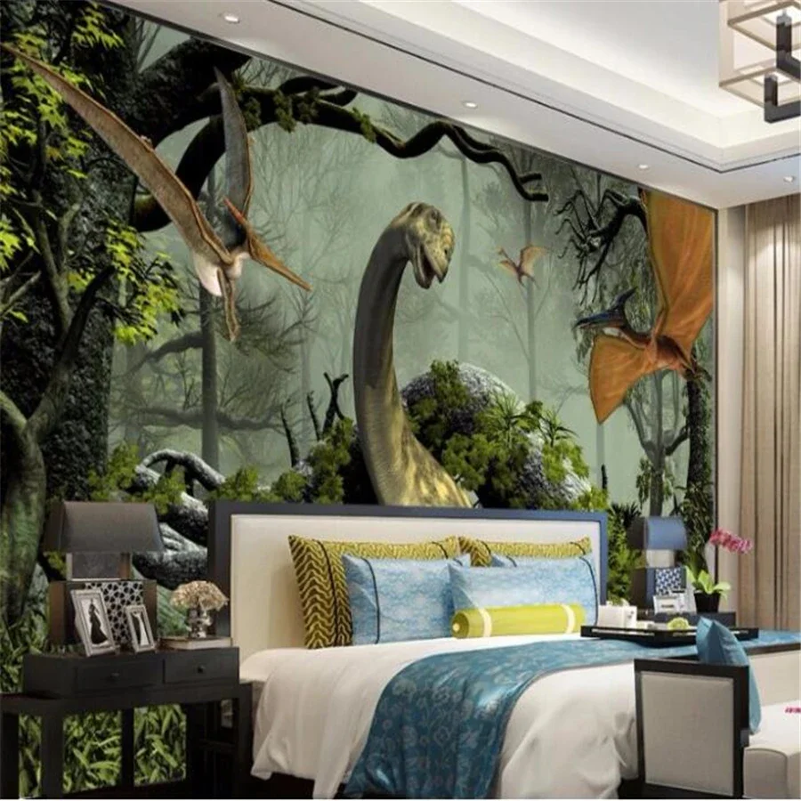 wellyu Custom wallpaper 3D Photo mural hand-painted dinosaur Tyrannosaurus fresco TV background wallpaper 3d papel de pared обои