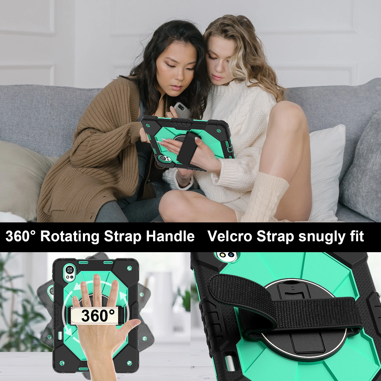 Heavy Duty Universal Tablet Case with 360° Rotating Stand and Anti-Slip Hand & Shoulder Strap