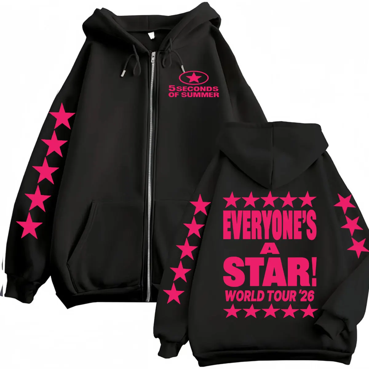 5 Seconds of Summer Everyone's A Star Reißverschluss-Hoodie für Herren und Damen, lässige Fleecejacke, Sweatshirt, Hip-Hop-Pop-Musik, Pullover mit Reißverschluss
