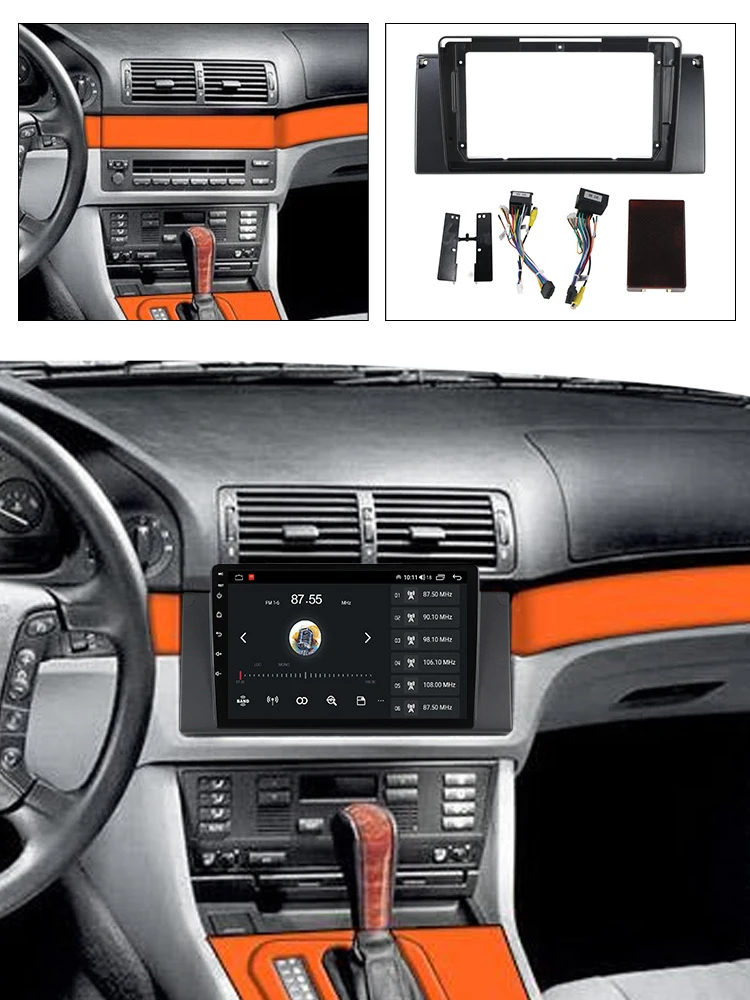 Car Multimedia Accessories For BMW E39 E53 X5 1995-2003 9inch Android Car Radio Fascia Adapter Headunit Frame Harness Panel Kit
