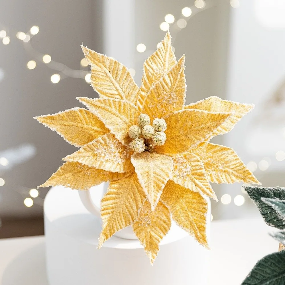 Faux Velvet Artificial Xmas Flower Large Size Vibrant Colors Festive Glitter Flower High-grade Merry Christmas