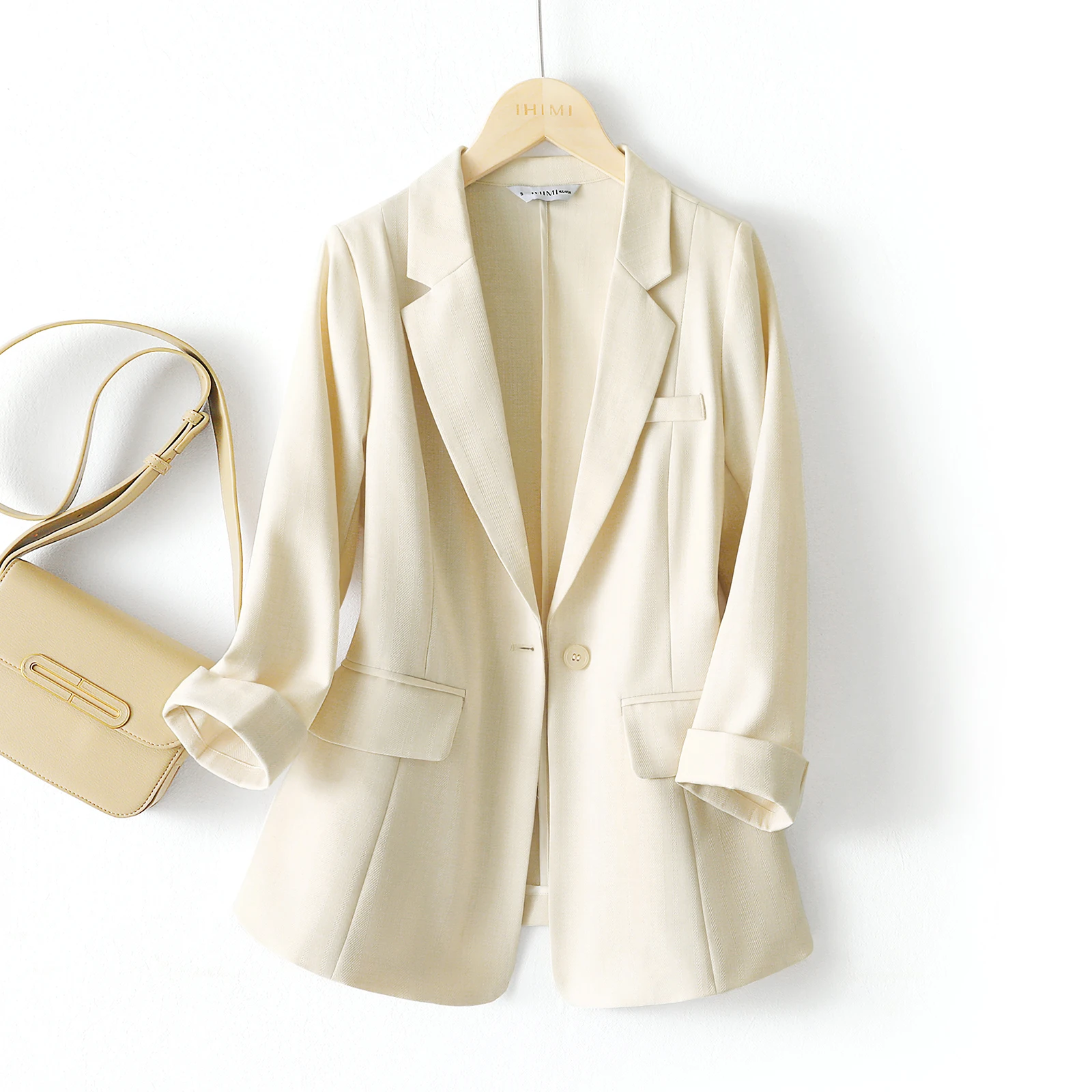 2024 Women Waist Thin Section Blazer Summer New Fashion Commuter Blazer Coats Simple solid colour top for Women
